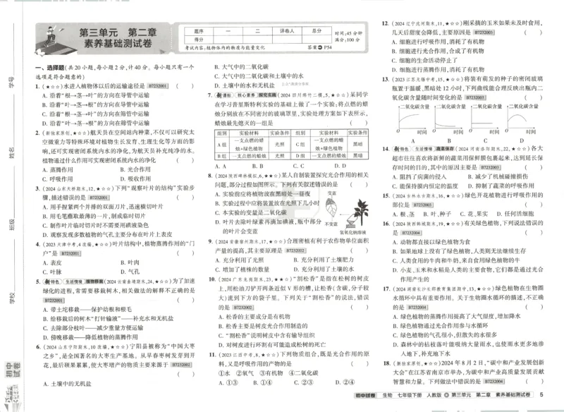 2025春53初中试卷生物人教版7年级下册_初中全科电子版试卷练习试题_初中全科《53中考试卷》2025版（多版本）_2025春53初中试卷7年级下册人教版(1)