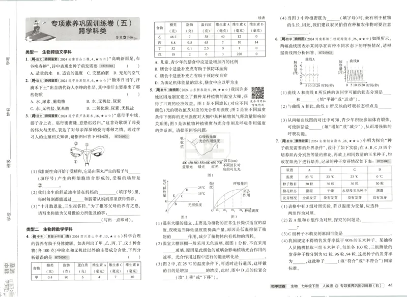 2025春53初中试卷生物人教版7年级下册_初中全科电子版试卷练习试题_初中全科《53中考试卷》2025版（多版本）_2025春53初中试卷7年级下册人教版(1)
