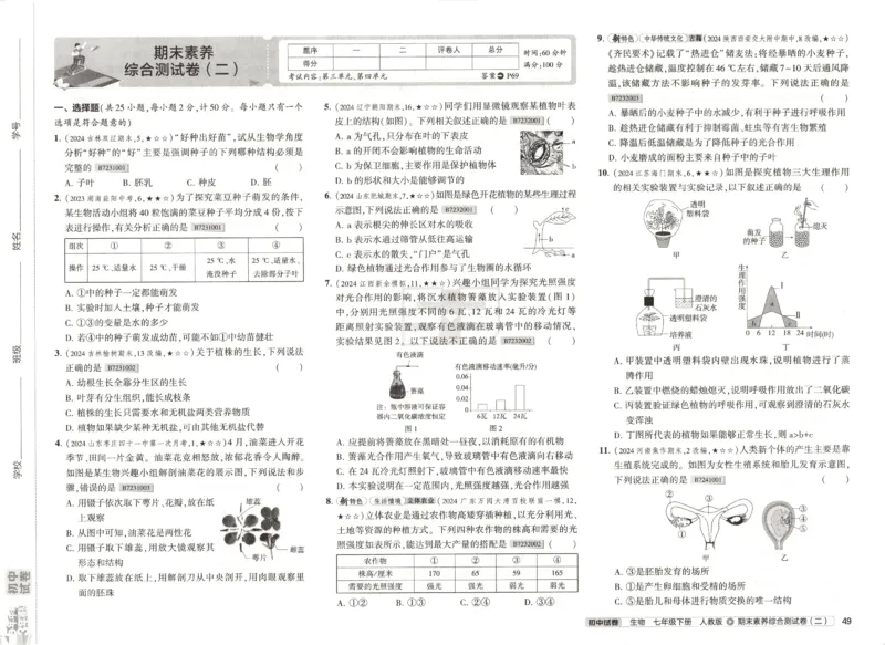 2025春53初中试卷生物人教版7年级下册_初中全科电子版试卷练习试题_初中全科《53中考试卷》2025版（多版本）_2025春53初中试卷7年级下册人教版(1)