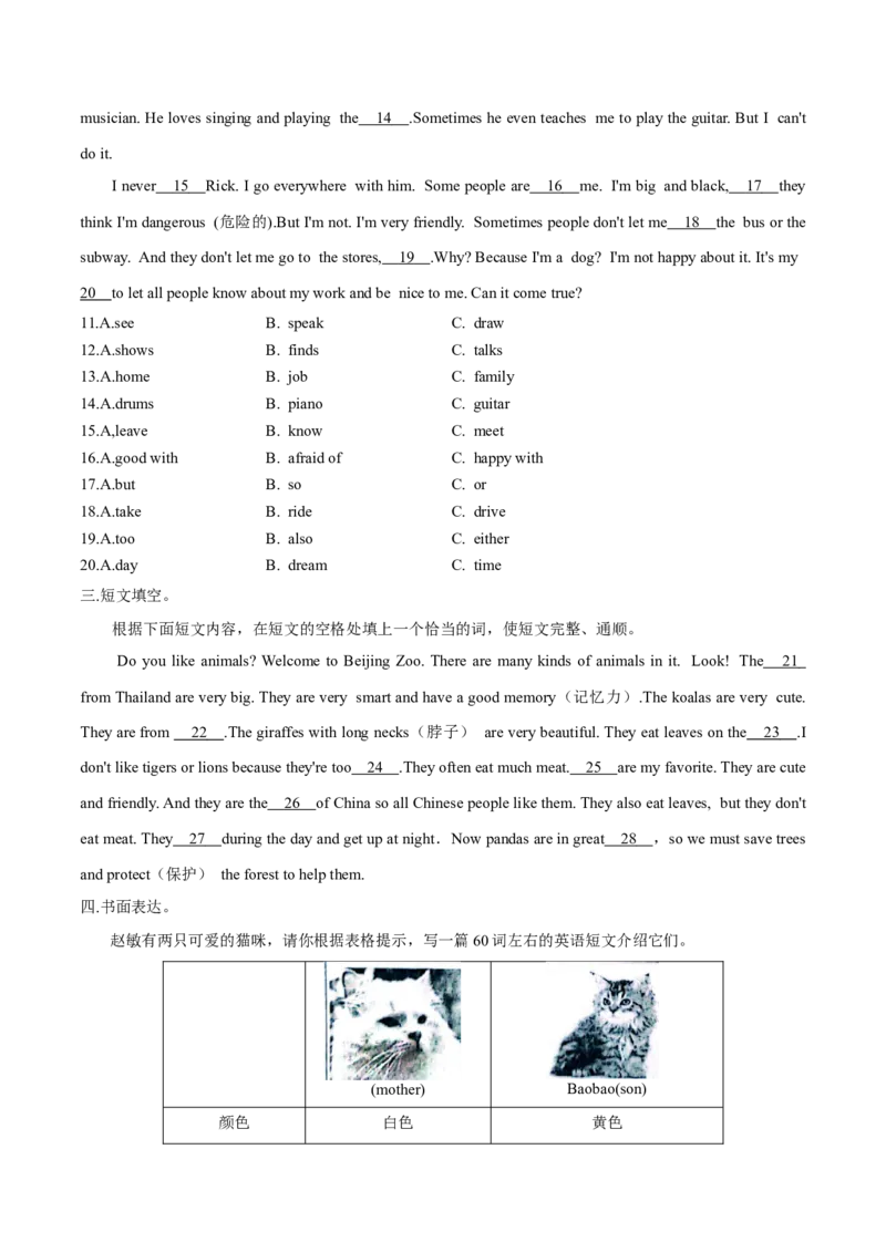 Unit5单元分层练+单元综合练-七年级英语下册(人教版)(原卷版)_初中全科电子版试卷练习试题_英语_7年级下册-初中人教版英语_人教英语七年级下单元试卷（60份）