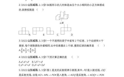 2022威海数学试卷+答案+解析(word整理版)_山东历年中考真题_山东省历年中考真题2013~2024_初中数学历年真题（2013-2024）