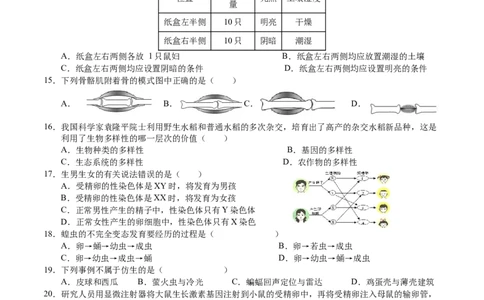 2024年中考押题预测卷01（天津卷）-生物（考试版）A4_初中全科电子版试卷练习试题_生物_2024中考模拟题生物(1)_押题预测