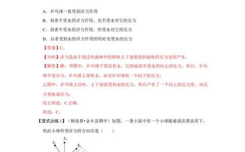 10.1浮力（解析版）_初中全科电子版试卷练习试题_物理_8年级下册物理试题_人教版物理八年级下课时练习（045份）_课时练习第1套20份