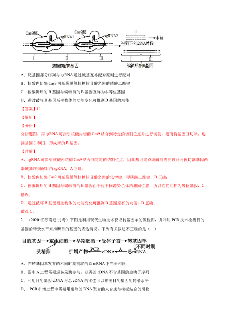 专题19现代生物科技专题-2021年高考真题和模拟题生物分项汇编（解析版）_新高考复习资料_2022年新高考复习资料_2021年高考真题和模拟题生物分项汇编7.30更新