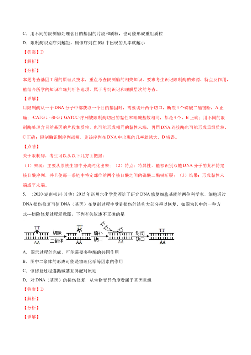 专题19现代生物科技专题-2021年高考真题和模拟题生物分项汇编（解析版）_新高考复习资料_2022年新高考复习资料_2021年高考真题和模拟题生物分项汇编7.30更新