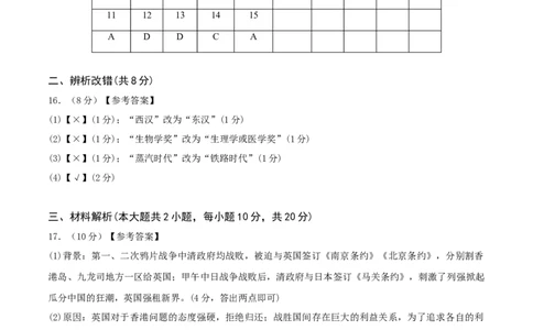 2024年中考押题预测卷01（安徽卷）-历史（参考答案）_初中全科电子版试卷练习试题_历史_2024中考模拟题历史(1)_押题预测