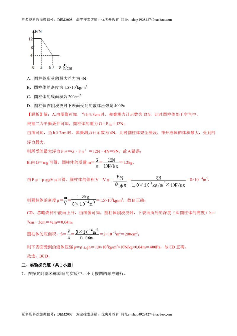 10.2阿基米德原理八年级物理下册课时同步分层训练（人教版）（解析版）_初中全科电子版试卷练习试题_物理_8年级下册物理试题_人教版物理八年级下课时练习（045份）