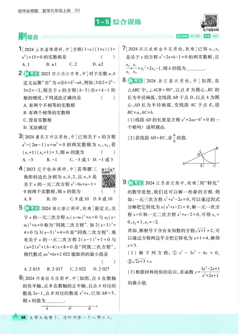 2025版《初中必刷题》数学BS9上_初中全科电子版试卷练习试题_25初中必刷题_2025版《初中必刷题》数学BS9上