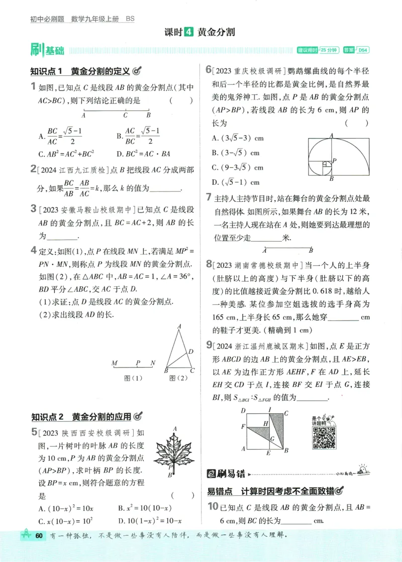 2025版《初中必刷题》数学BS9上_初中全科电子版试卷练习试题_25初中必刷题_2025版《初中必刷题》数学BS9上