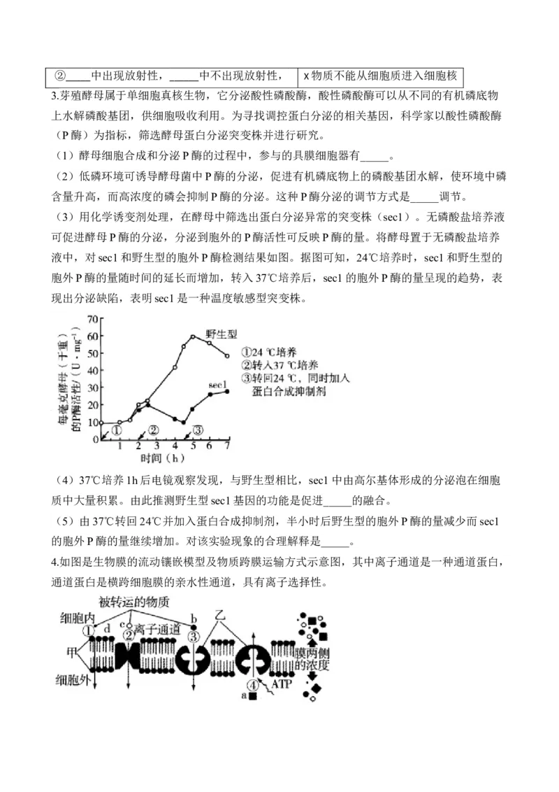 专题2细胞的结构与物质运输（非选择题）&mdash;&mdash;2025届高考生物学模块分练新高考版（含解析）_2025年新高考资料_二轮复习