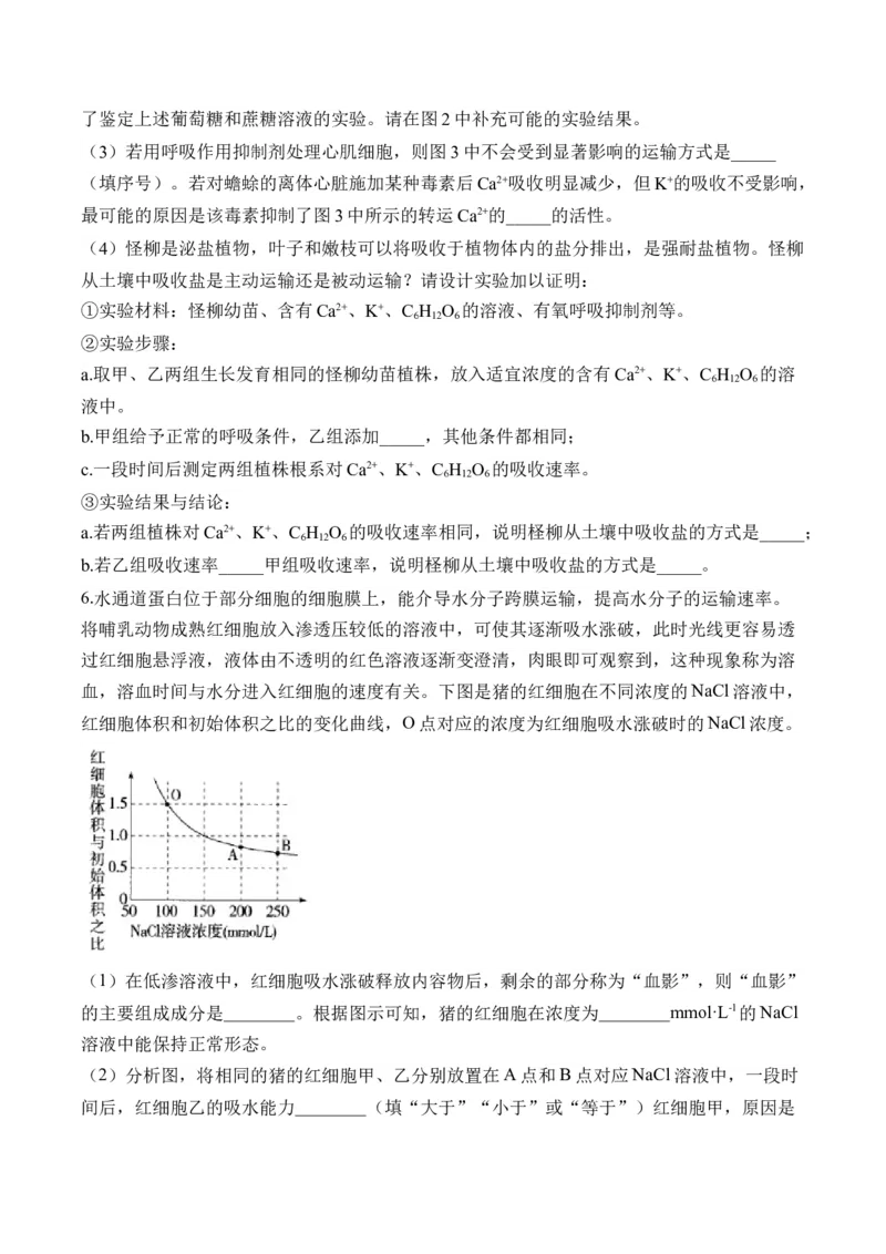 专题2细胞的结构与物质运输（非选择题）&mdash;&mdash;2025届高考生物学模块分练新高考版（含解析）_2025年新高考资料_二轮复习