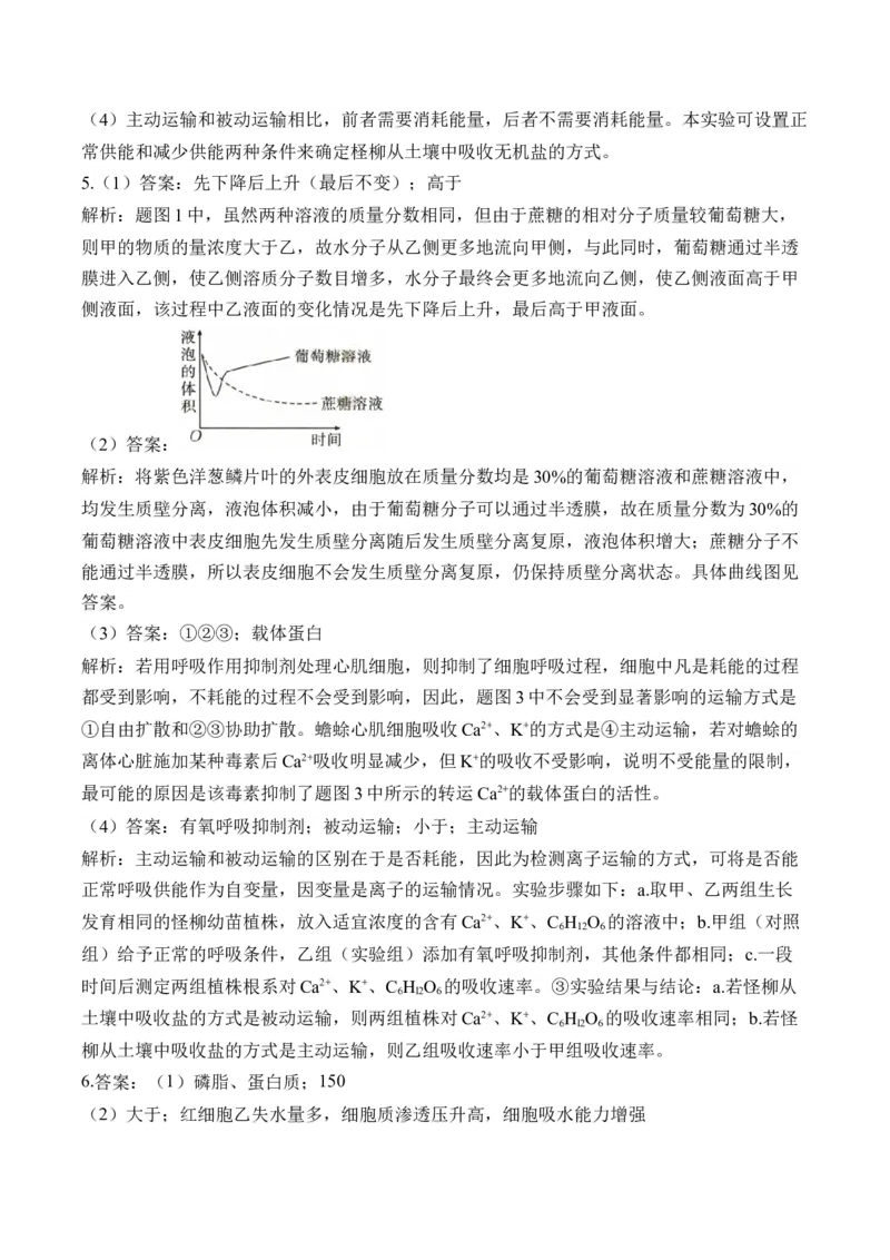 专题2细胞的结构与物质运输（非选择题）&mdash;&mdash;2025届高考生物学模块分练新高考版（含解析）_2025年新高考资料_二轮复习