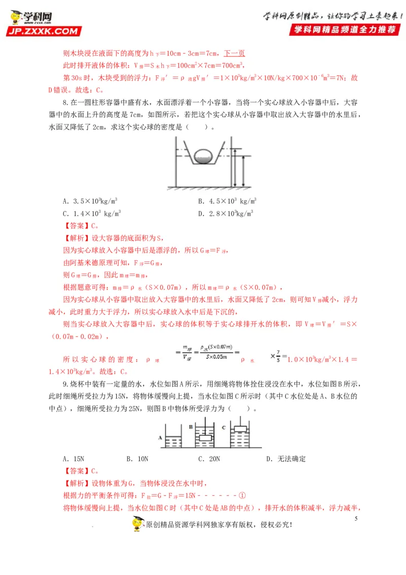 第十二单元浮力过关测试（解析版）_8、物理总复习_8.中考物理总复习_2022年中考复习资料_2022年中考一轮物理单元复习过过过（全国通用）学科网名师堂267298375