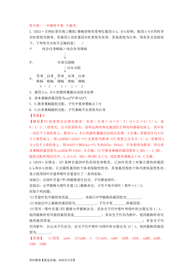 专题15基因的自由组合定律（串讲）（解析版）_新高考复习资料_2024年新高考复习资料_一轮复习资料_完备战2024年高考生物一轮复习串讲精练（新高考专用）_串讲_解析版