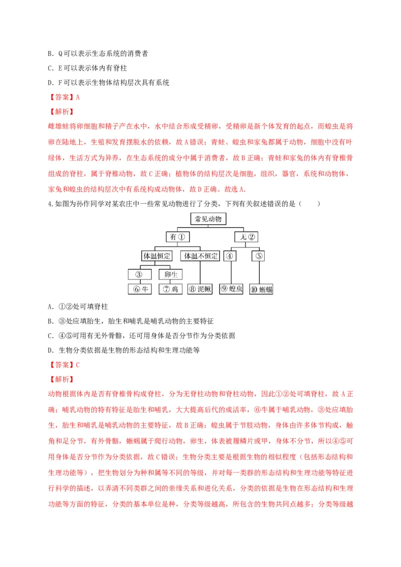 6.1根据生物的特征进行分类（章末检测）（备作业）-（人教版）（解析版）_初中全科电子版试卷练习试题_生物_生物8上练习_人教生物8年级上单元试卷48份