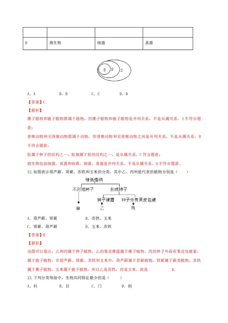 6.1根据生物的特征进行分类（章末检测）（备作业）-（人教版）（解析版）_初中全科电子版试卷练习试题_生物_生物8上练习_人教生物8年级上单元试卷48份
