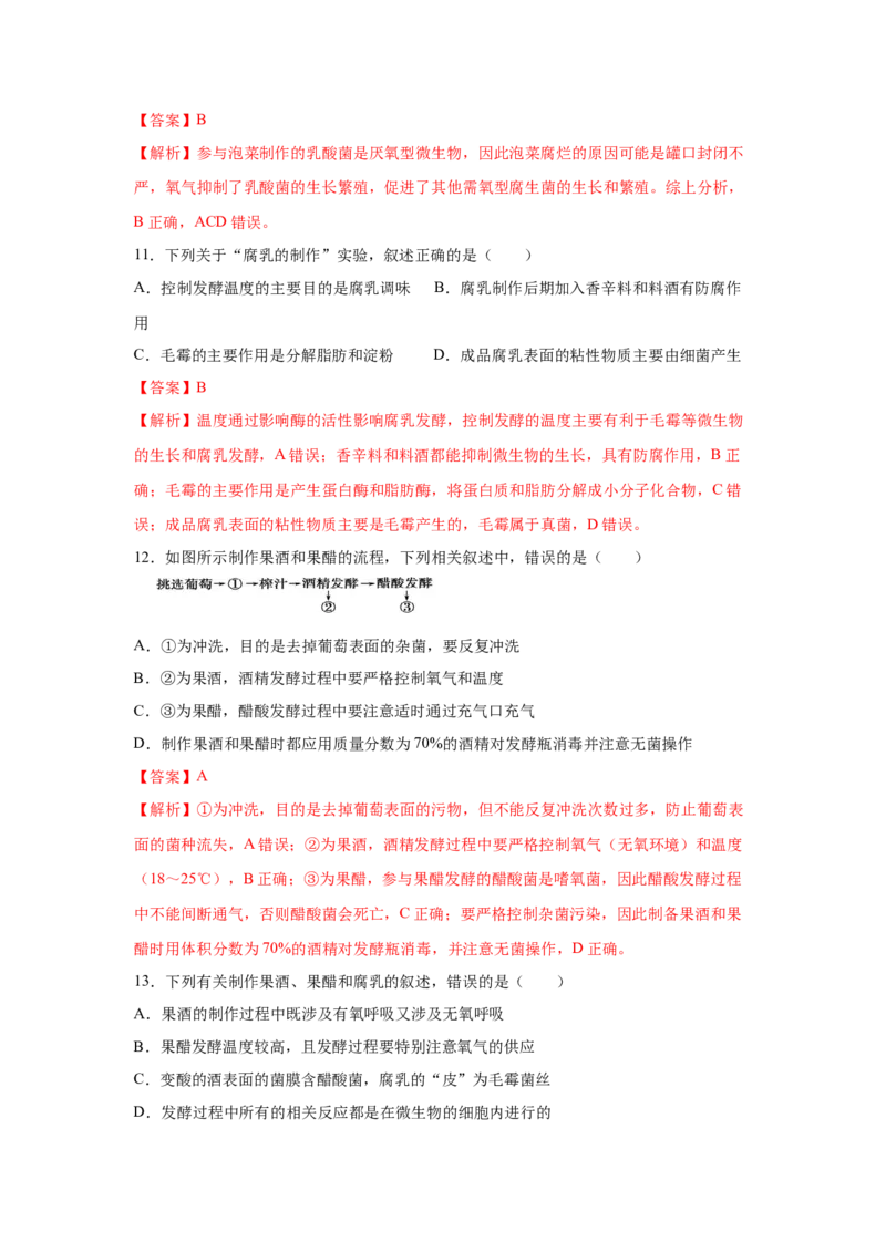 专题32传统发酵技术的应用（教师版）_新高考复习资料_2023年新高考复习资料_二轮复习_增分要点2023高考生物二轮复习专题解读和分层训练291073137_专题32传统发酵技术的应用