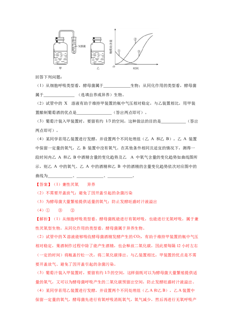 专题32传统发酵技术的应用（教师版）_新高考复习资料_2023年新高考复习资料_二轮复习_增分要点2023高考生物二轮复习专题解读和分层训练291073137_专题32传统发酵技术的应用
