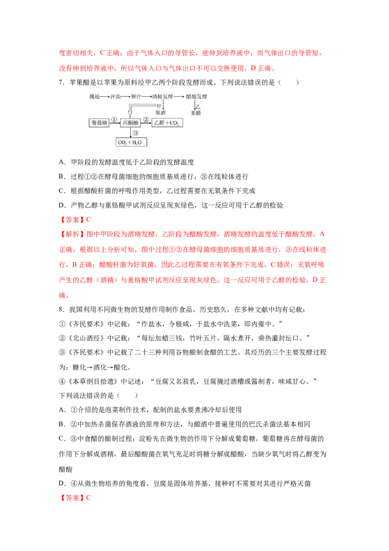 专题32传统发酵技术的应用（教师版）_新高考复习资料_2023年新高考复习资料_二轮复习_增分要点2023高考生物二轮复习专题解读和分层训练291073137_专题32传统发酵技术的应用