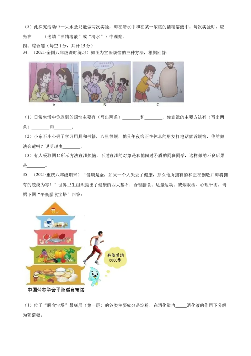 06了解自己增进健康B卷（原卷版）_初中全科电子版试卷练习试题_生物_生物8下练习_人教生物8年级下单元试卷38份_第3套八年级生物下册单元试卷（人教版）06份
