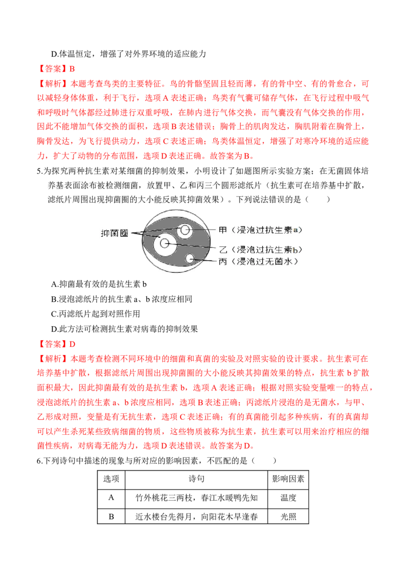 2024年中考押题预测卷（武汉卷）-生物（全解全析）_初中全科电子版试卷练习试题_生物_2024中考模拟题生物(1)_押题预测