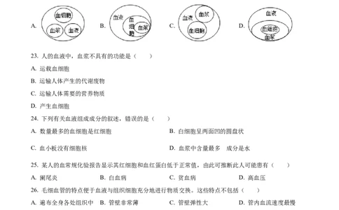 3七年级下学期期中生物试题（原卷版）_初中全科电子版试卷练习试题_生物_生物人教版7下练习_人教生物7年级下期中试卷07份