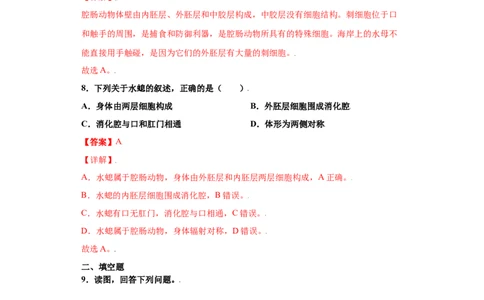 5.1.1腔肠动物和扁形动物（练习）（解析版）_初中全科电子版试卷练习试题_生物_生物8上练习_人教生物8年级上课时练习37份_第1套八年级生物上册课时练习（人教版）16份