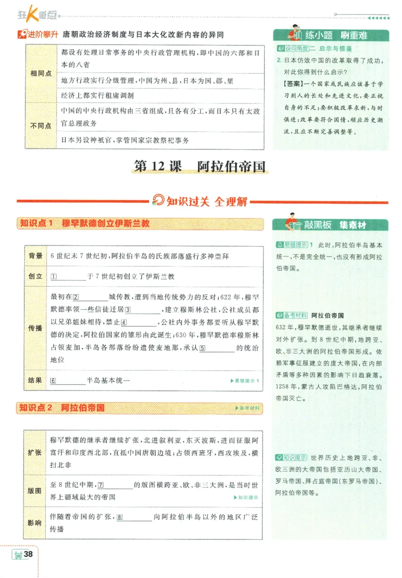 2025版《初中必刷题》历史RJ9上-狂K重点_初中全科电子版试卷练习试题_25初中必刷题_2025版《初中必刷题》历史RJ9上