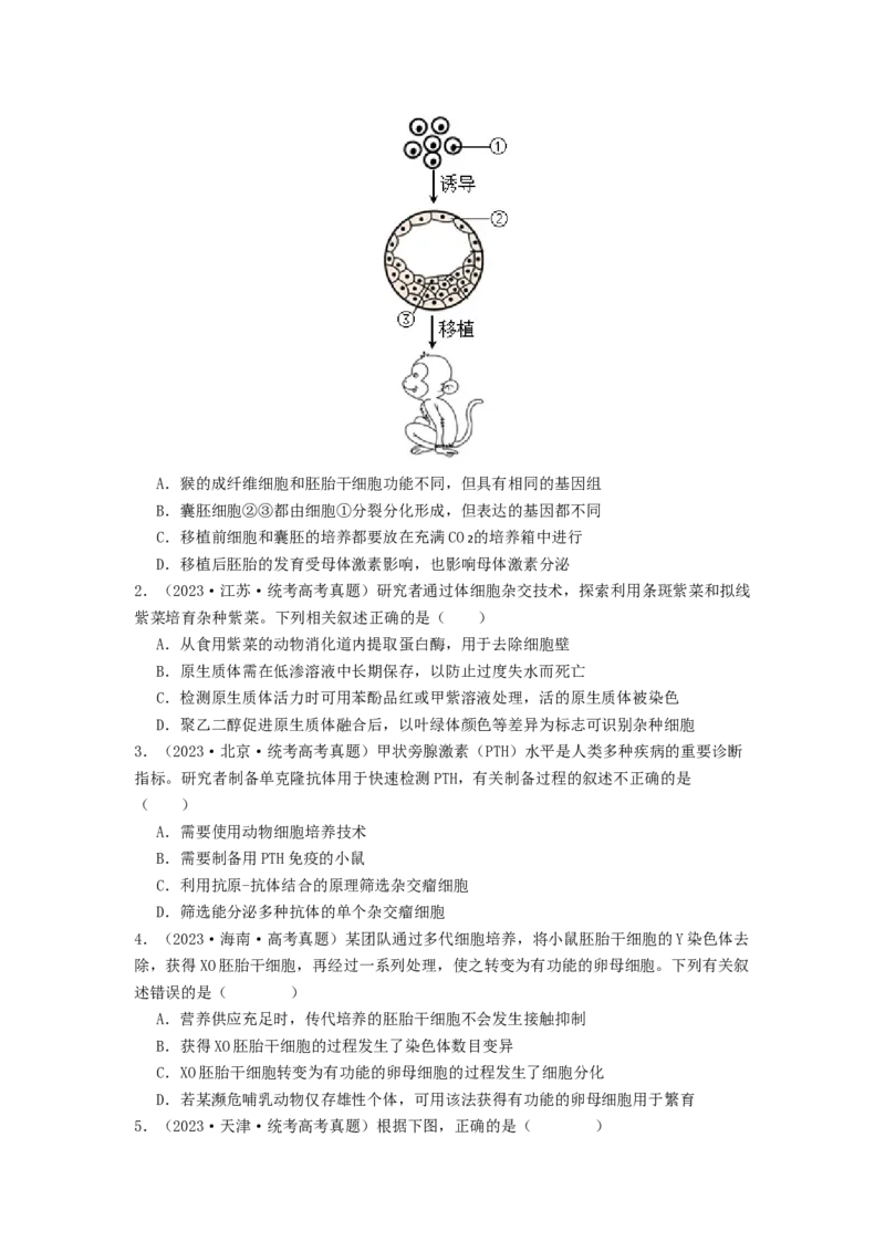 专题23细胞工程（原卷版）_通用版（老高考）复习资料_2024年复习资料_完备战2024年高考生物一轮复习抢分特训（全国通用）