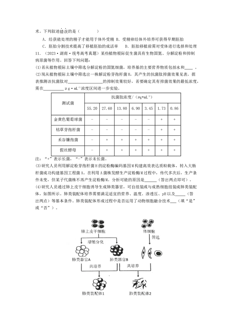 专题23细胞工程（原卷版）_通用版（老高考）复习资料_2024年复习资料_完备战2024年高考生物一轮复习抢分特训（全国通用）
