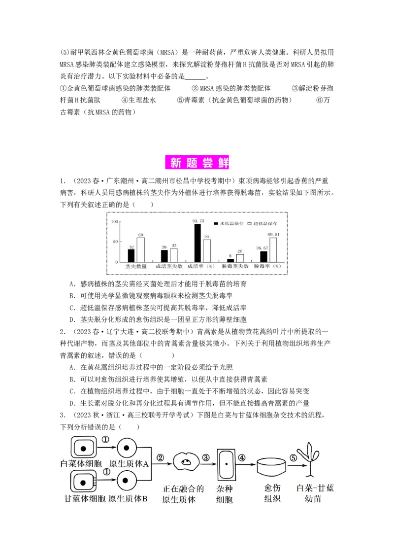 专题23细胞工程（原卷版）_通用版（老高考）复习资料_2024年复习资料_完备战2024年高考生物一轮复习抢分特训（全国通用）