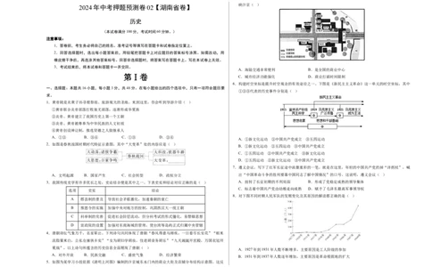 2024年中考押题预测卷02（湖南省卷）-历史（考试版A3）_初中全科电子版试卷练习试题_历史_2024中考模拟题历史(1)_押题预测