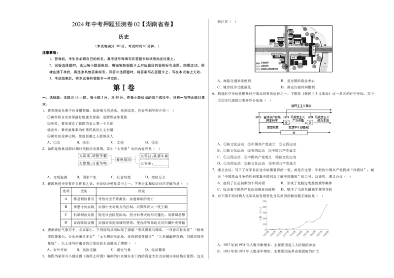 2024年中考押题预测卷02（湖南省卷）-历史（考试版A3）_初中全科电子版试卷练习试题_历史_2024中考模拟题历史(1)_押题预测