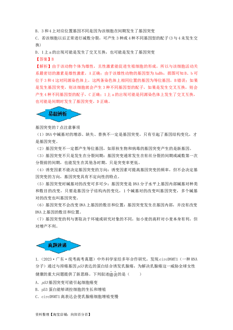 专题20基因突变和基因重组（串讲）（解析版）_新高考复习资料_2024年新高考复习资料_一轮复习资料_完备战2024年高考生物一轮复习串讲精练（新高考专用）_串讲_解析版