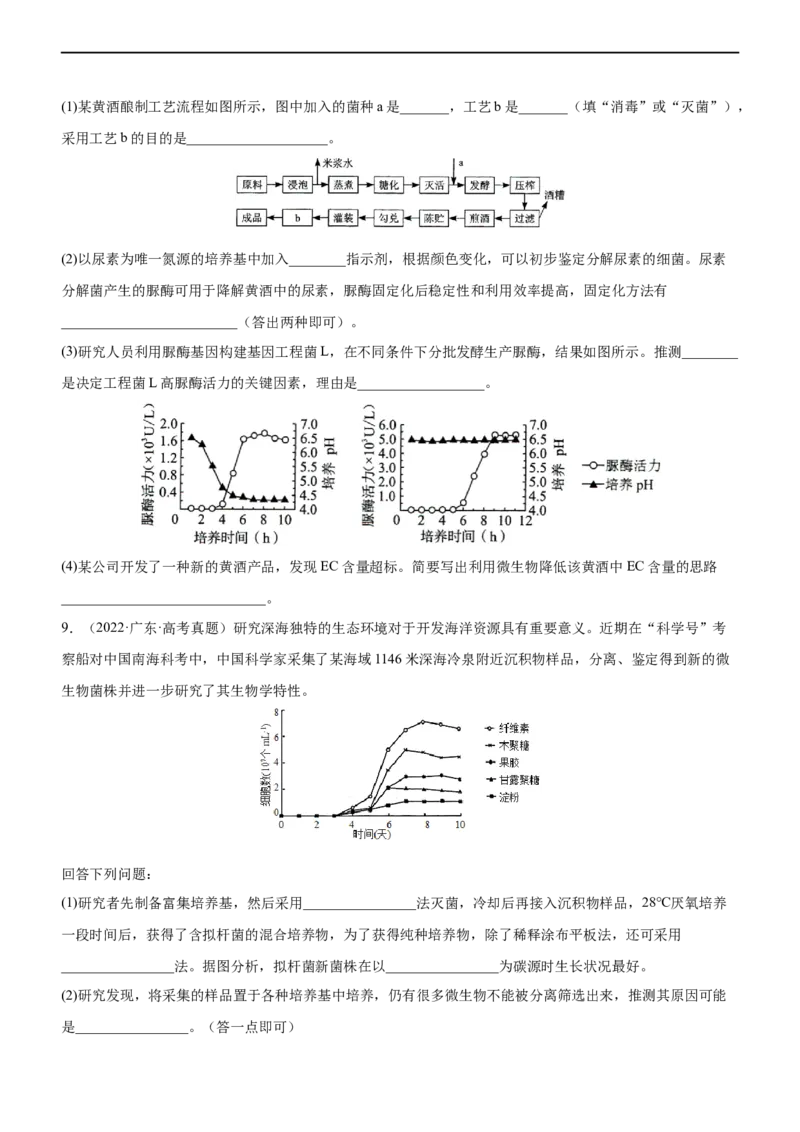 专题15发酵工程（练）-2023年高考生物二轮复习讲练测（全国通用）（原卷版）_通用版（老高考）复习资料_2023年复习资料_二轮复习_2023年高考生物二轮复习讲练测（全国通用）