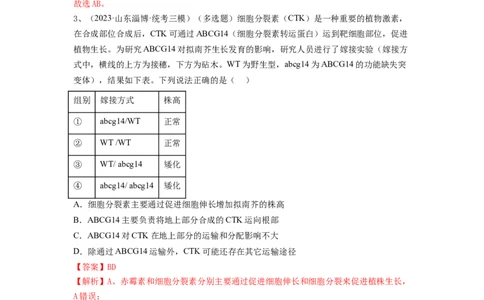 专题27植物生命活动的调节（精练）（解析版）_新高考复习资料_2024年新高考复习资料_一轮复习资料_完备战2024年高考生物一轮复习串讲精练（新高考专用）_精练_解析版