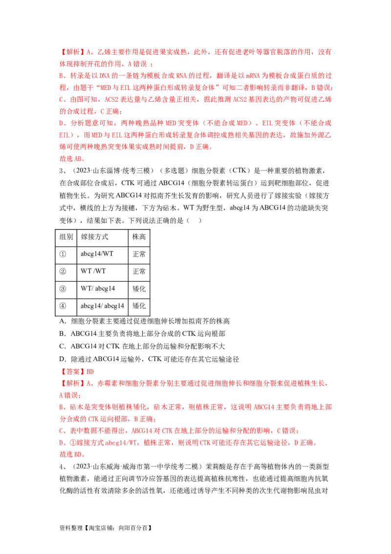 专题27植物生命活动的调节（精练）（解析版）_新高考复习资料_2024年新高考复习资料_一轮复习资料_完备战2024年高考生物一轮复习串讲精练（新高考专用）_精练_解析版