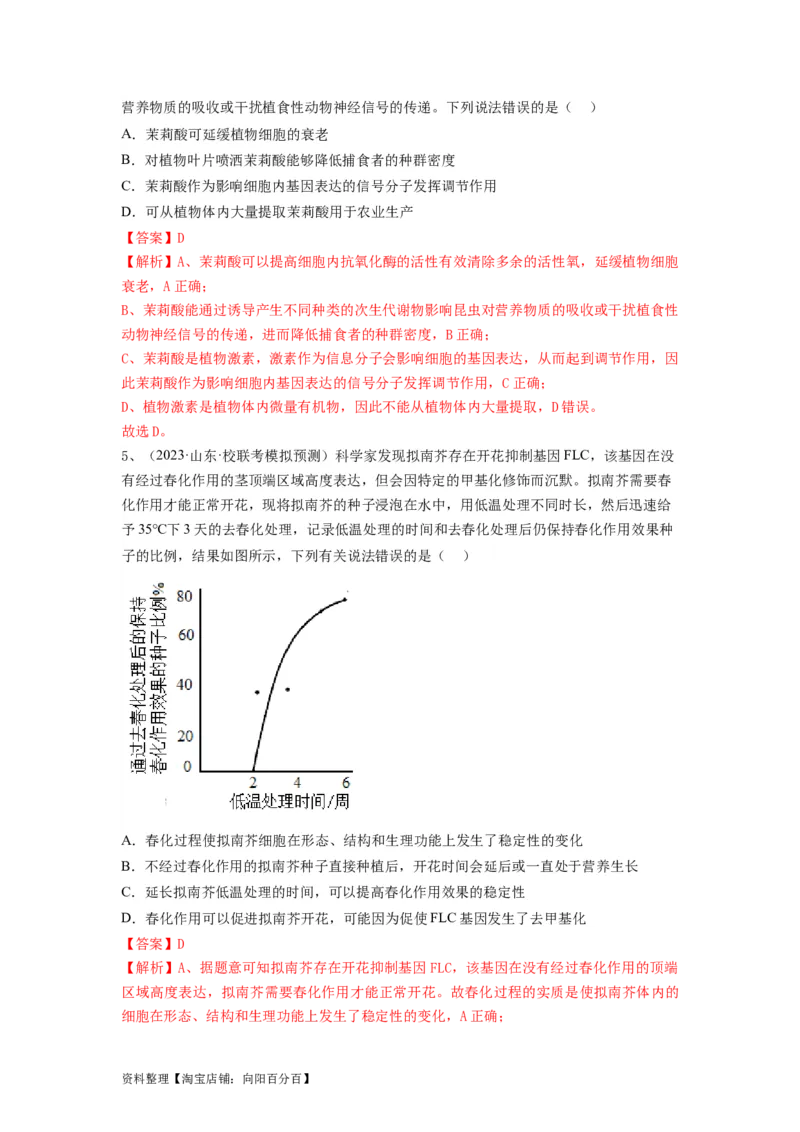 专题27植物生命活动的调节（精练）（解析版）_新高考复习资料_2024年新高考复习资料_一轮复习资料_完备战2024年高考生物一轮复习串讲精练（新高考专用）_精练_解析版