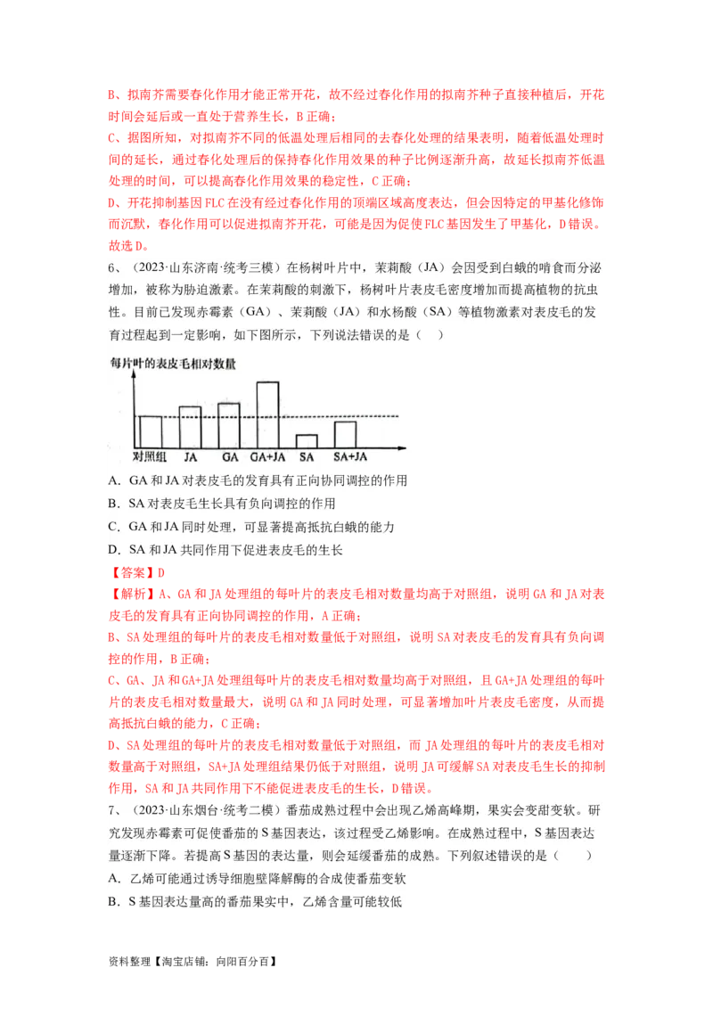 专题27植物生命活动的调节（精练）（解析版）_新高考复习资料_2024年新高考复习资料_一轮复习资料_完备战2024年高考生物一轮复习串讲精练（新高考专用）_精练_解析版