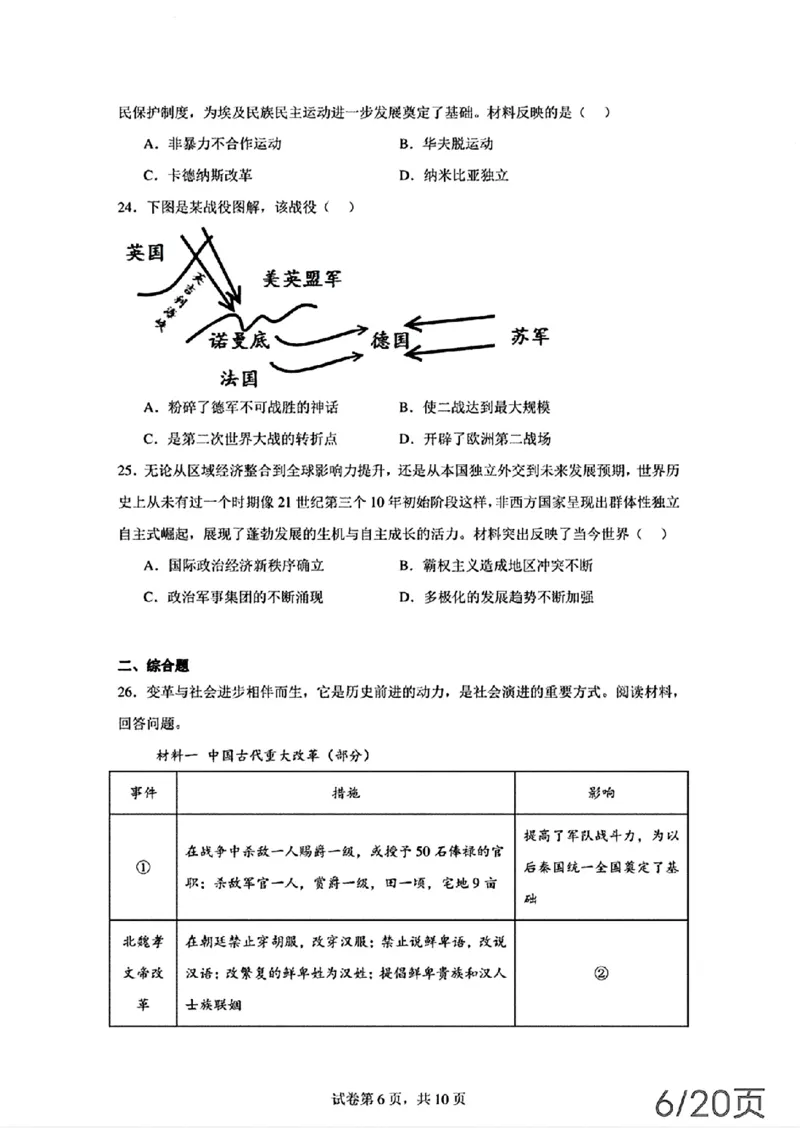 2024年山东省烟台市中考历史真题_山东历年中考真题_山东省历年中考真题2013~2024_初中历史历年真题（2013-2024）