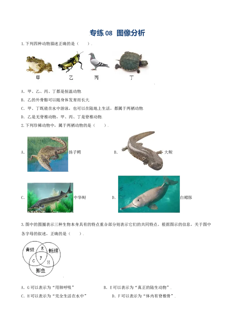 专题08图像分析-（人教版）（原卷版）_初中全科电子版试卷练习试题_生物_生物8上练习_人教生物8年级上专项练习23份_第1套八年级生物上册专项（人教版）09份