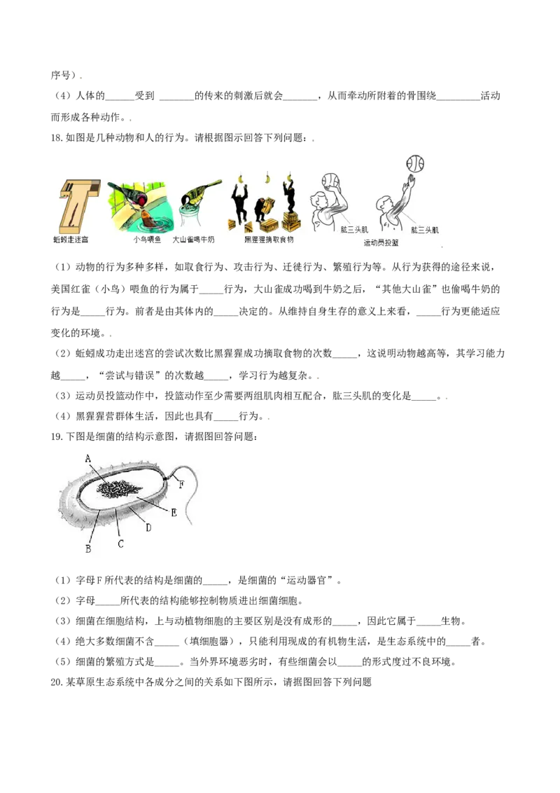 专题08图像分析-（人教版）（原卷版）_初中全科电子版试卷练习试题_生物_生物8上练习_人教生物8年级上专项练习23份_第1套八年级生物上册专项（人教版）09份