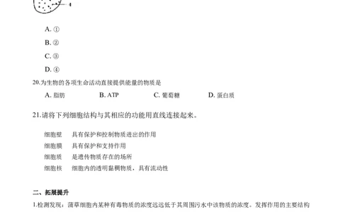 专题2.1.4细胞的生活（原卷版）_初中全科电子版试卷练习试题_生物_生物人教版7上练习&mdash;24新版已更新_人教生物7年级上课时练习39份_七年级生物上册课时练习（人教版）18份