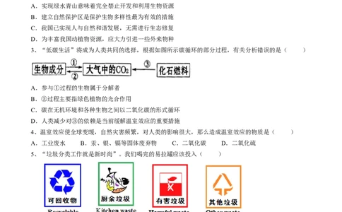4.7.1分析人类活动对生态环境的影响（原卷版）_初中全科电子版试卷练习试题_生物_生物人教版7下练习_人教生物7年级下课时练习40份