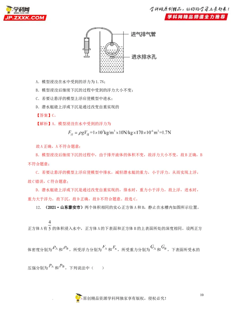 第十三单元密度、压强和浮力综合真题训练（解析版）_8、物理总复习_8.中考物理总复习_2022年中考复习资料