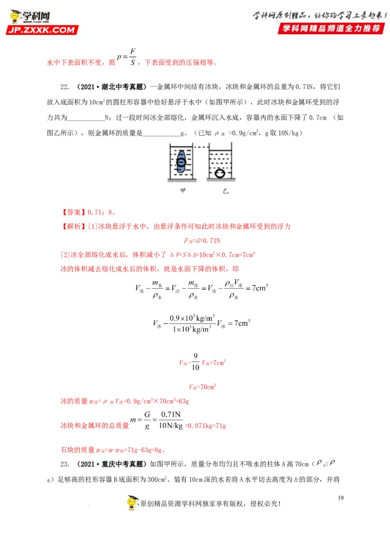 第十三单元密度、压强和浮力综合真题训练（解析版）_8、物理总复习_8.中考物理总复习_2022年中考复习资料