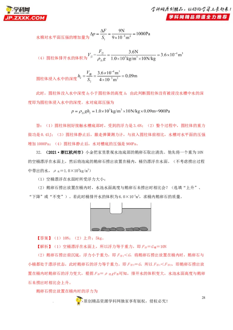第十三单元密度、压强和浮力综合真题训练（解析版）_8、物理总复习_8.中考物理总复习_2022年中考复习资料