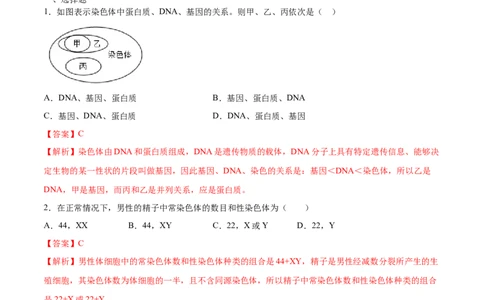 7.2.2基因在亲子代间的传递（基础练）-（人教版）（解析版）_初中全科电子版试卷练习试题_生物_生物8下练习_人教生物8年级下课时练习51份