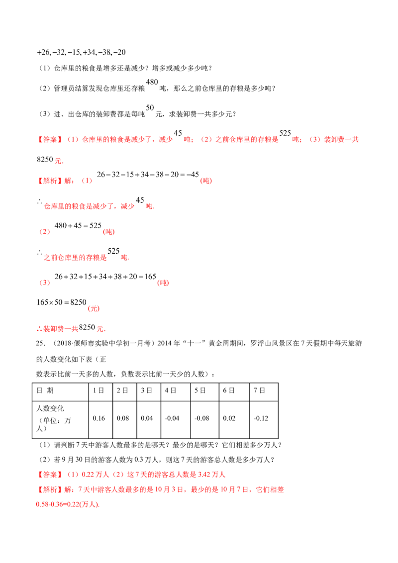 1.3有理数的加减法测试（解析版）（人教版）_初中全科电子版试卷练习试题_数学_7上初中人教版数学练习、试卷24新版已更新_人教数学七年级上课时练习（109份）