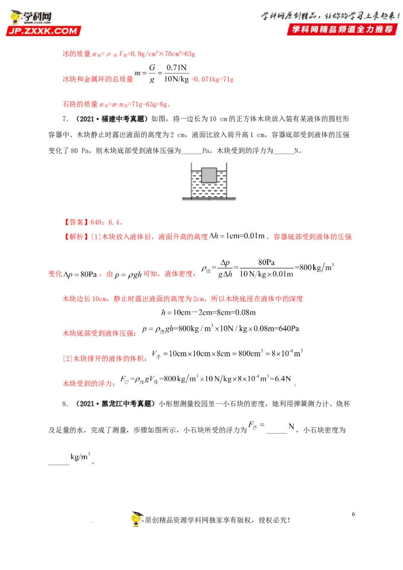 第十二单元浮力真题训练（解析版）_8、物理总复习_8.中考物理总复习_2022年中考复习资料_2022年中考一轮物理单元复习过过过（全国通用）学科网名师堂267298375